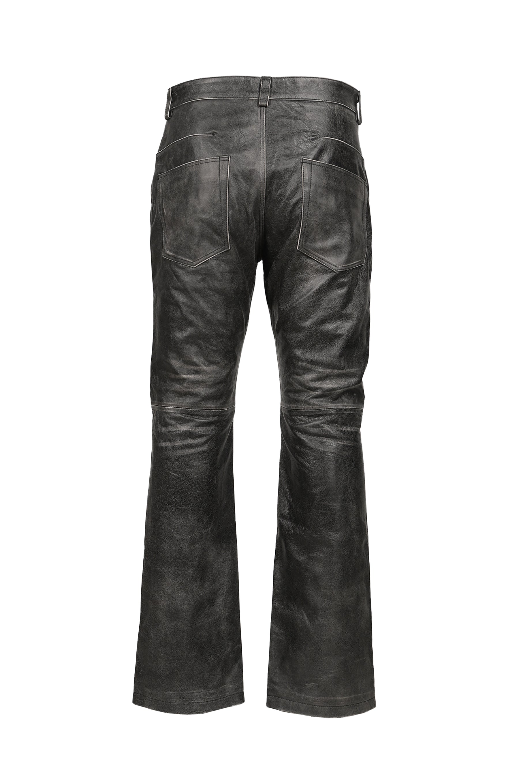 BIKER LEATHER PANTS / WASHED BLK