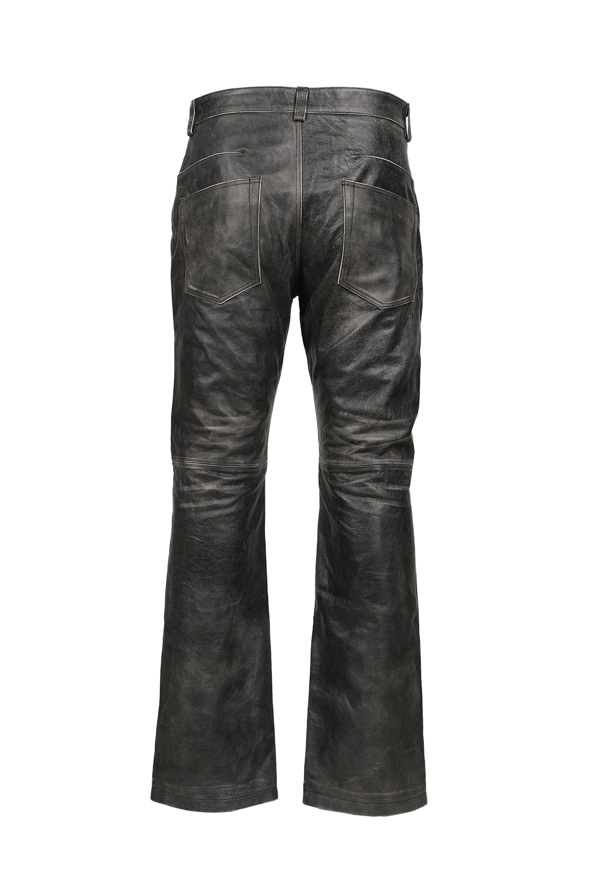 BIKER LEATHER PANTS / WASHED BLK