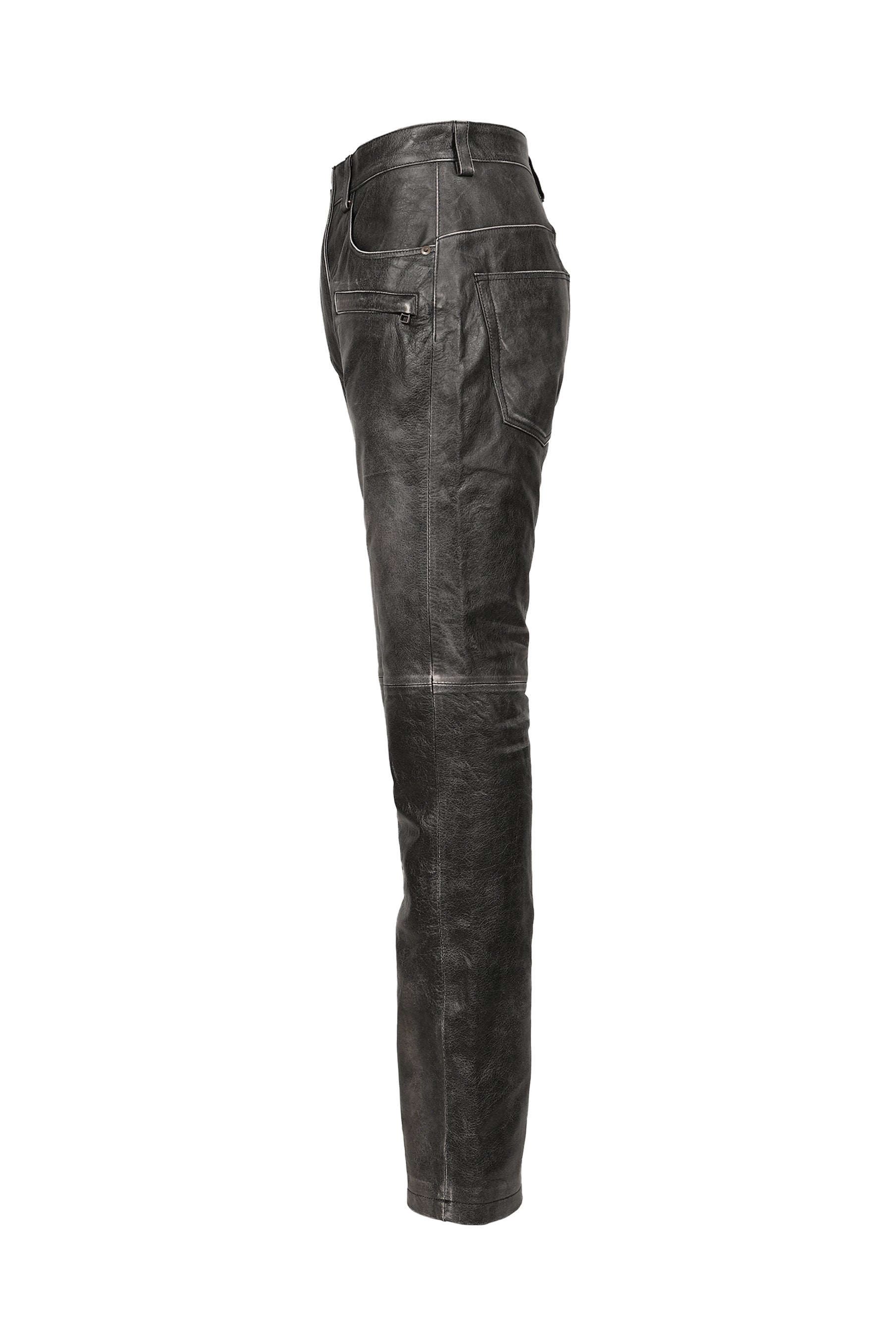 BIKER LEATHER PANTS / WASHED BLK