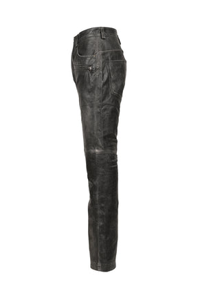 BIKER LEATHER PANTS / WASHED BLK