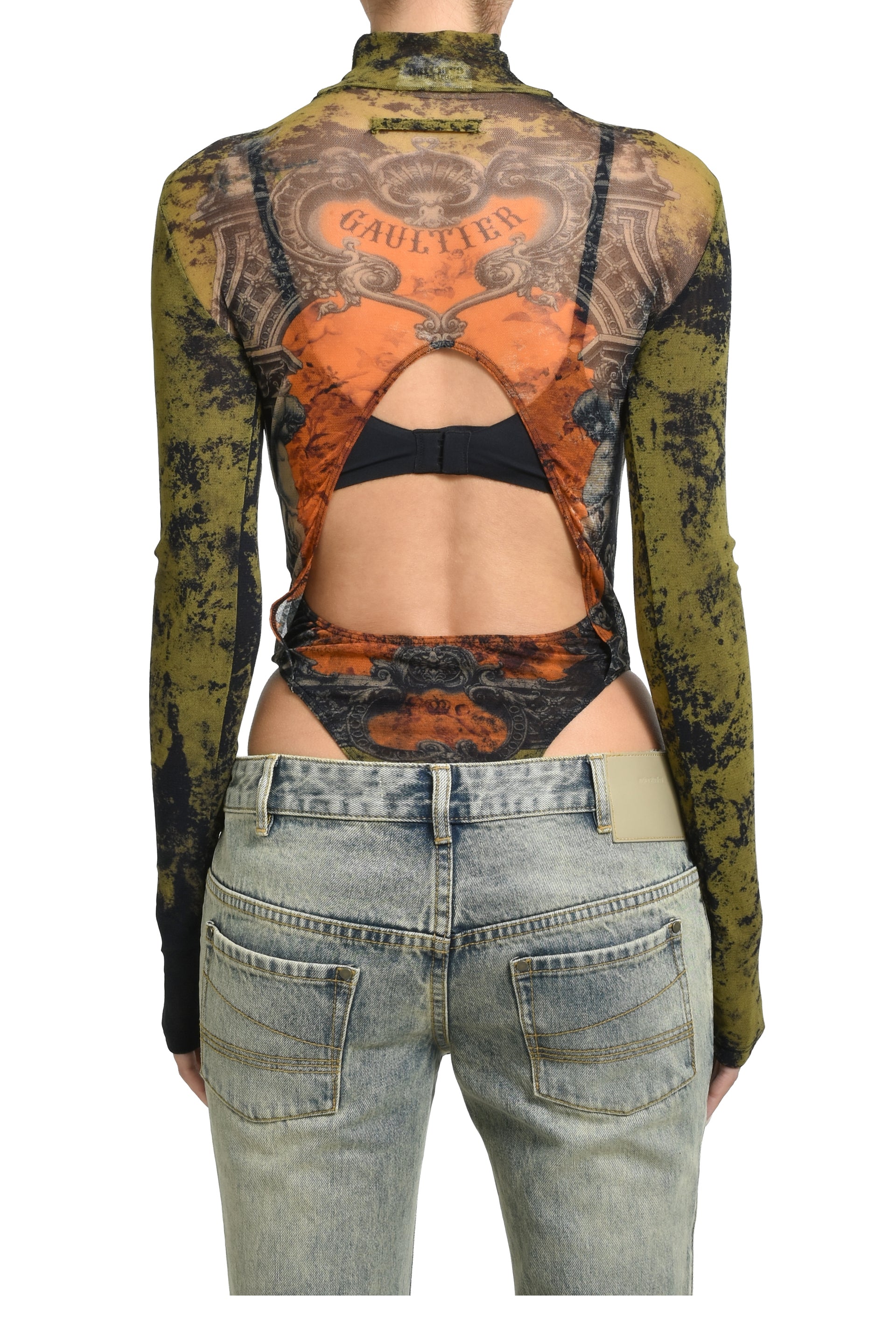 MESH BODY WITH OPEN BACK PRINTED "M_DAILLON" / BLK/KHA/ORG