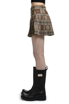 MARINE SERRE MOON CHECKS JACQUARD PLEATED SKIRT / BRW