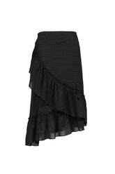 DRAPED FRILL STRAP SKIRT / BLK