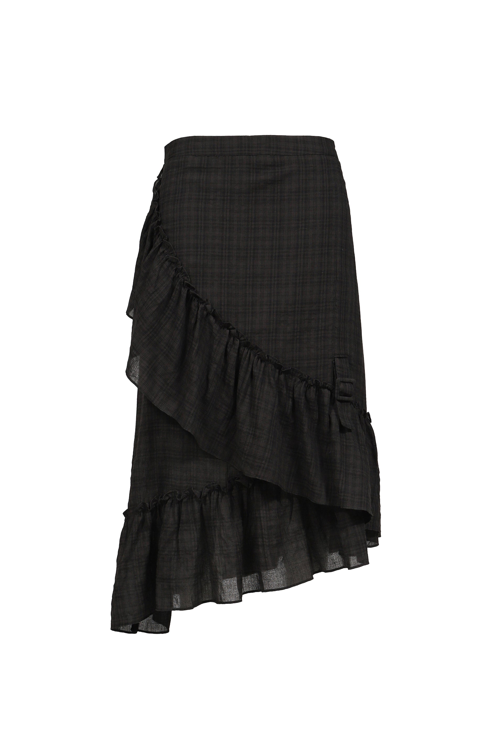DRAPED FRILL STRAP SKIRT / BLK