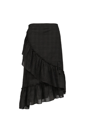 DRAPED FRILL STRAP SKIRT / BLK
