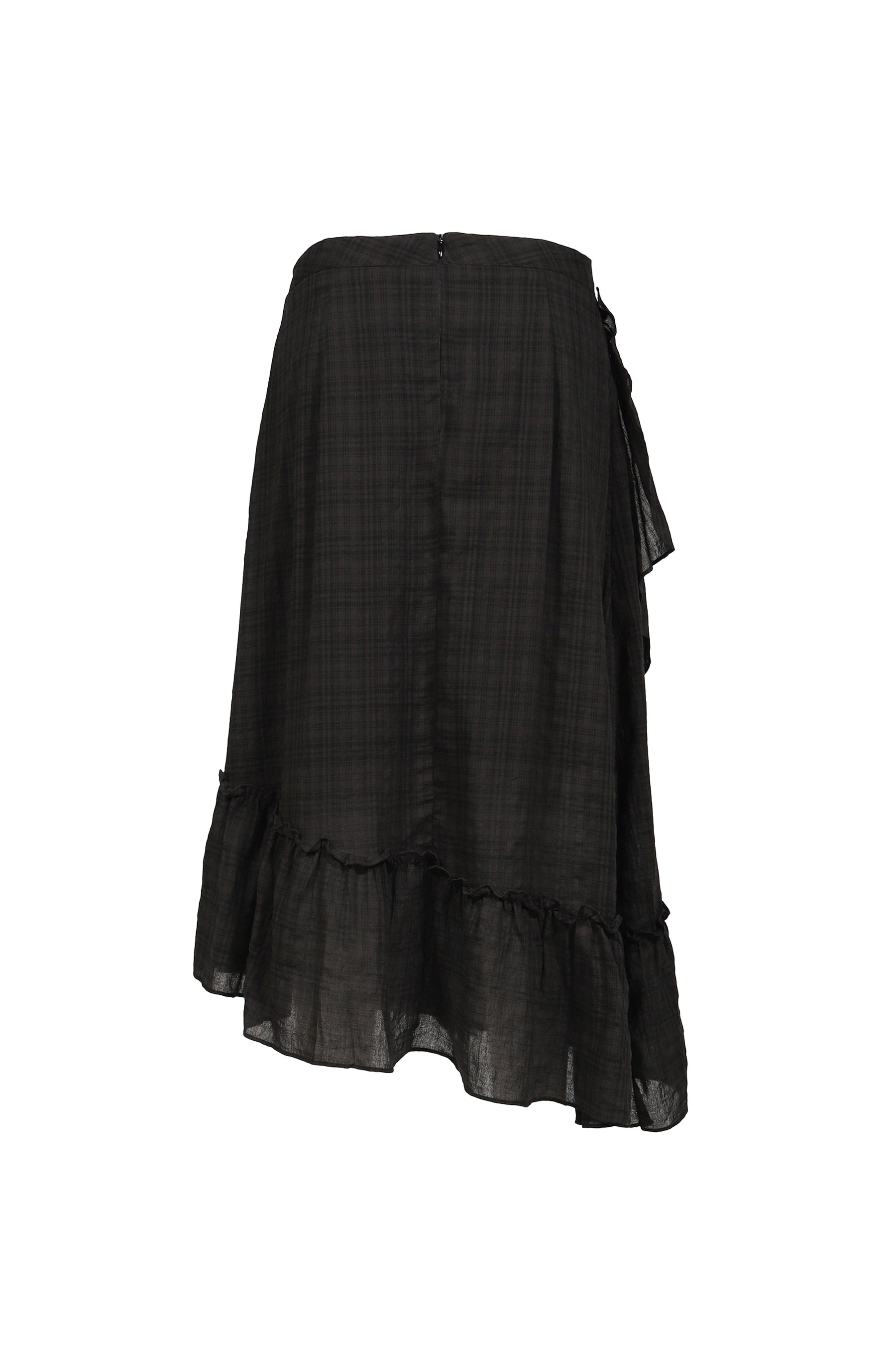 DRAPED FRILL STRAP SKIRT / BLK