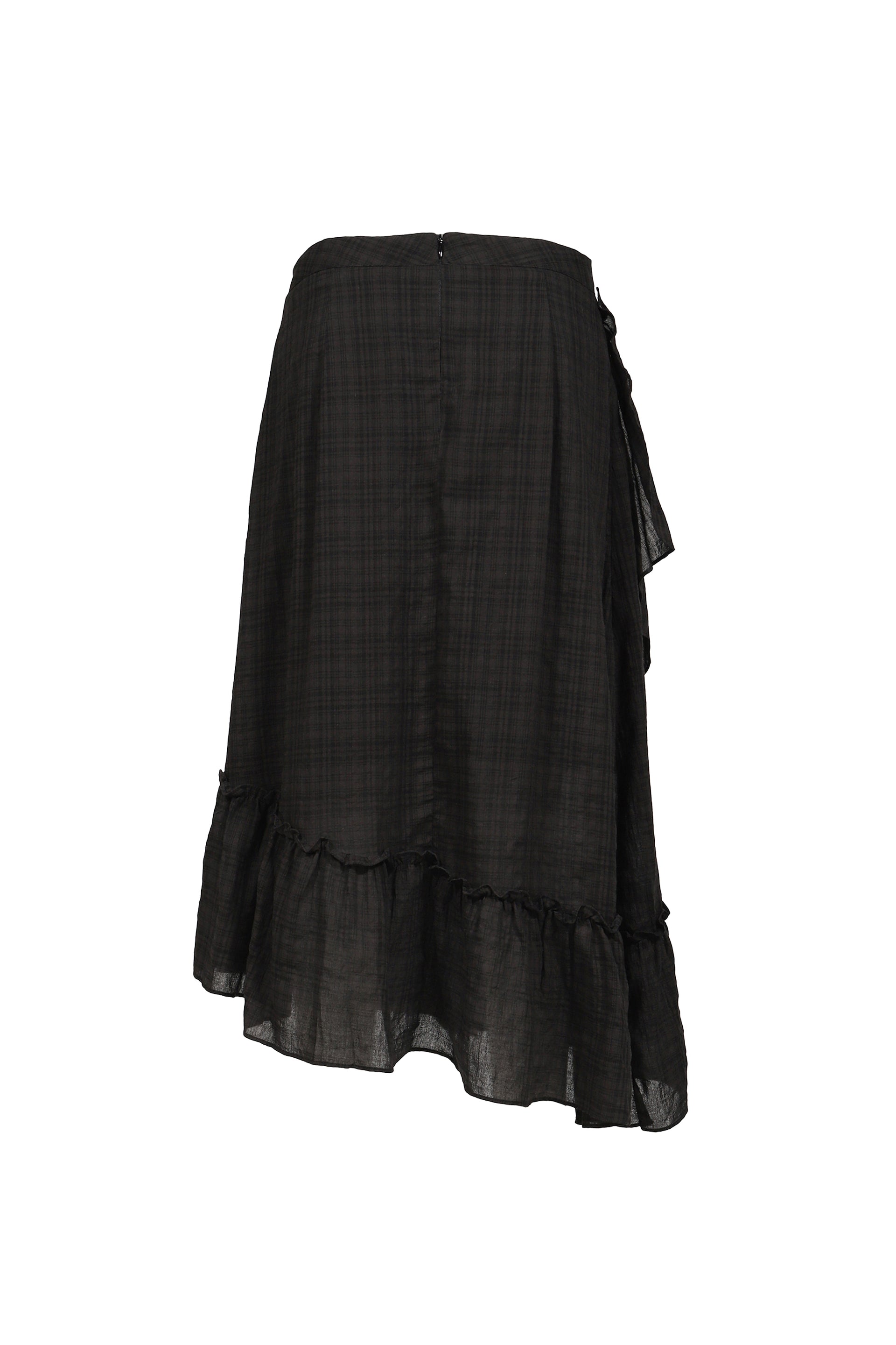 DRAPED FRILL STRAP SKIRT / BLK