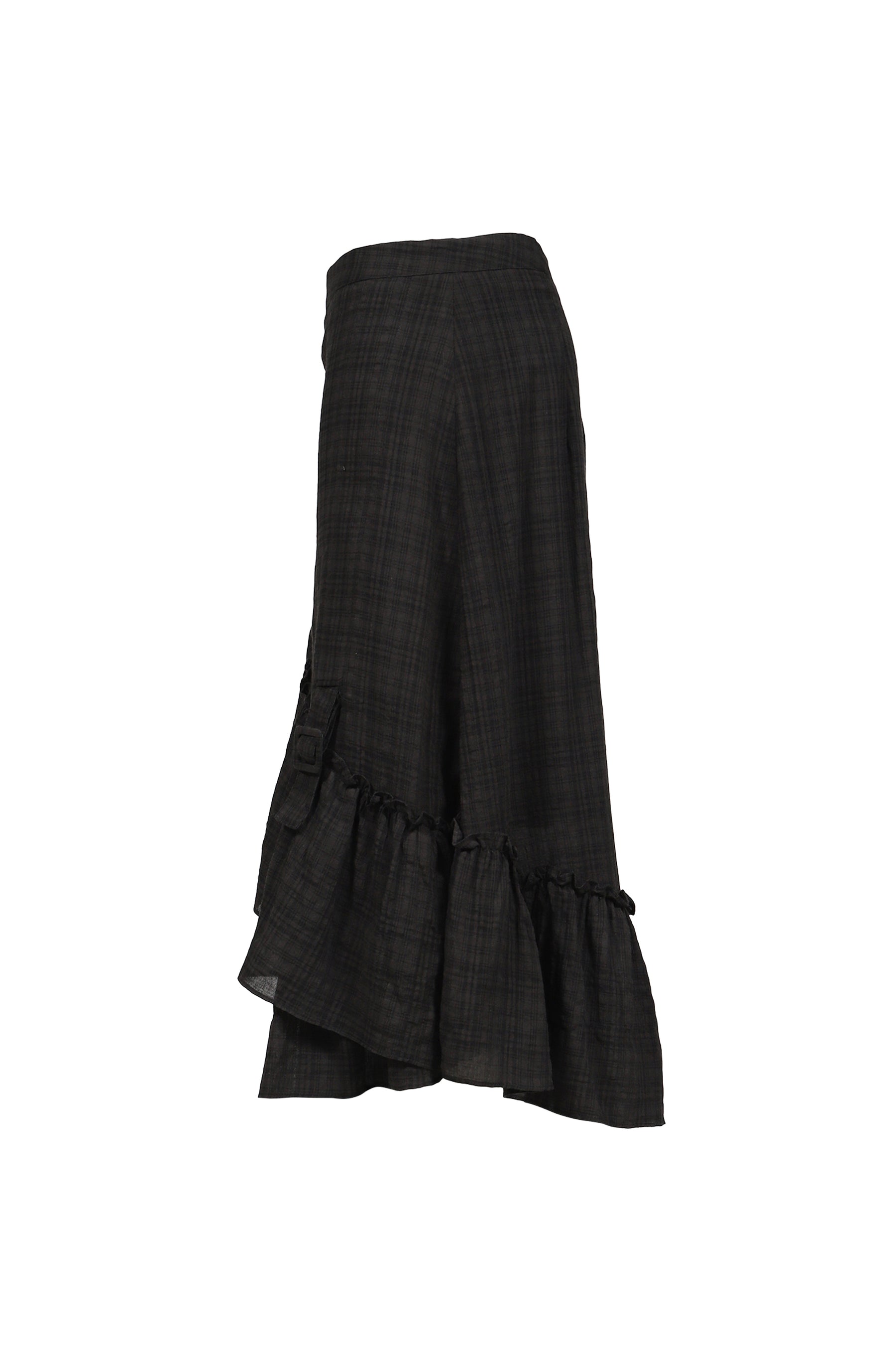DRAPED FRILL STRAP SKIRT / BLK