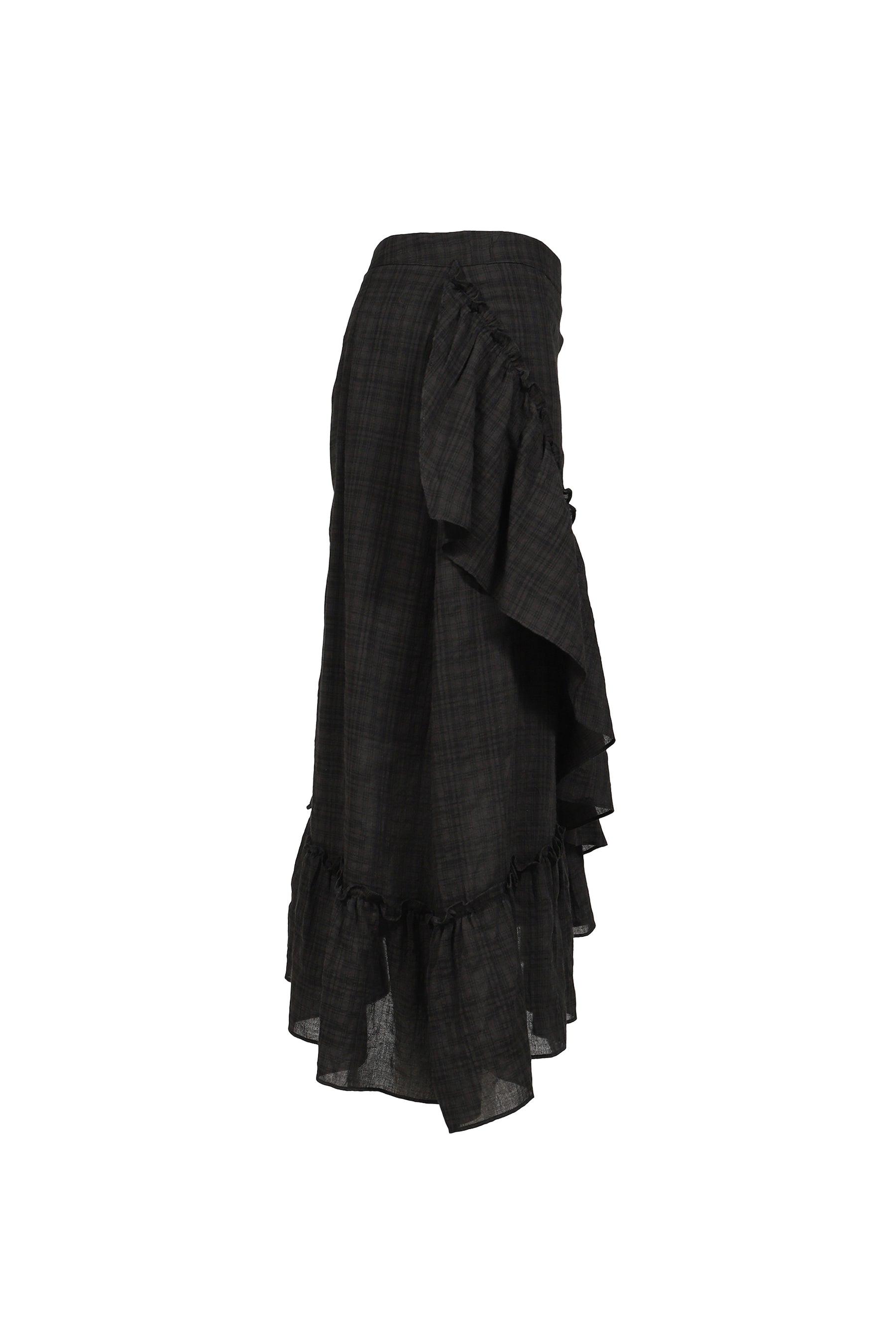 DRAPED FRILL STRAP SKIRT / BLK