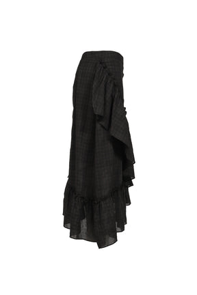 DRAPED FRILL STRAP SKIRT / BLK