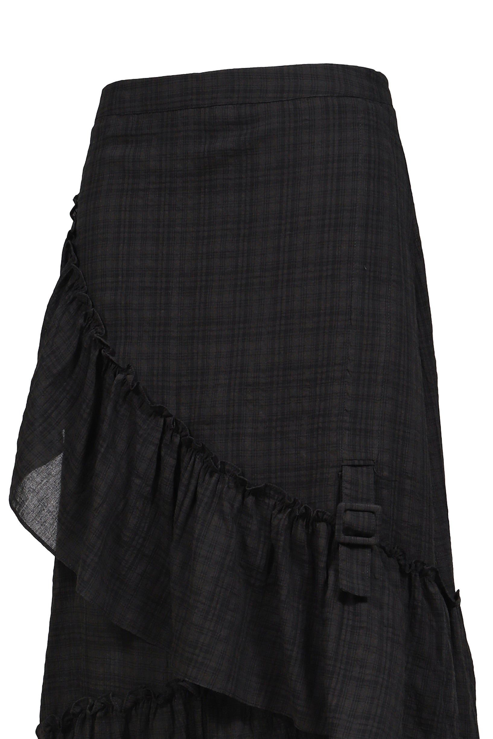 DRAPED FRILL STRAP SKIRT / BLK
