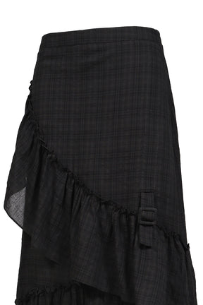 DRAPED FRILL STRAP SKIRT / BLK