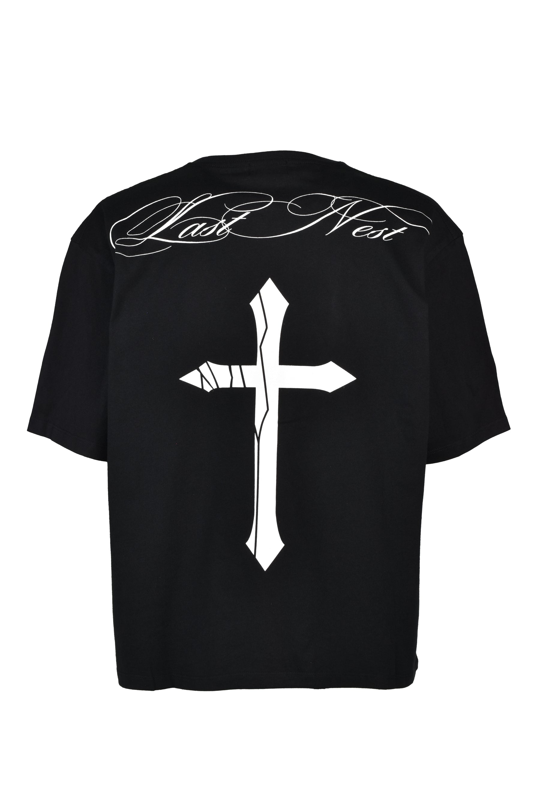 LAST NEST ラストネスト SS26 CRACKED CROSS LOGO T-SHIRT / BLK