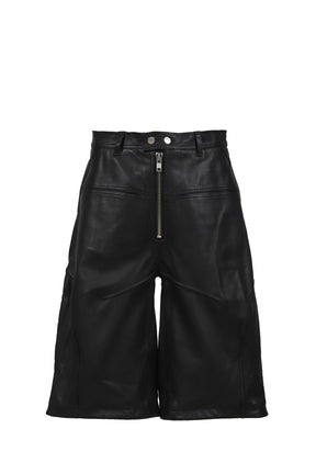 COW LEATHER BAGGY SHORTS / BLK 