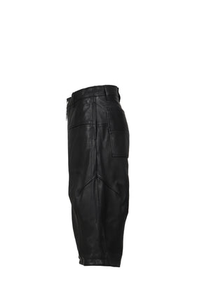 COW LEATHER BAGGY SHORTS / BLK 
