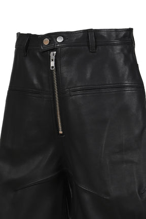 COW LEATHER BAGGY SHORTS / BLK 