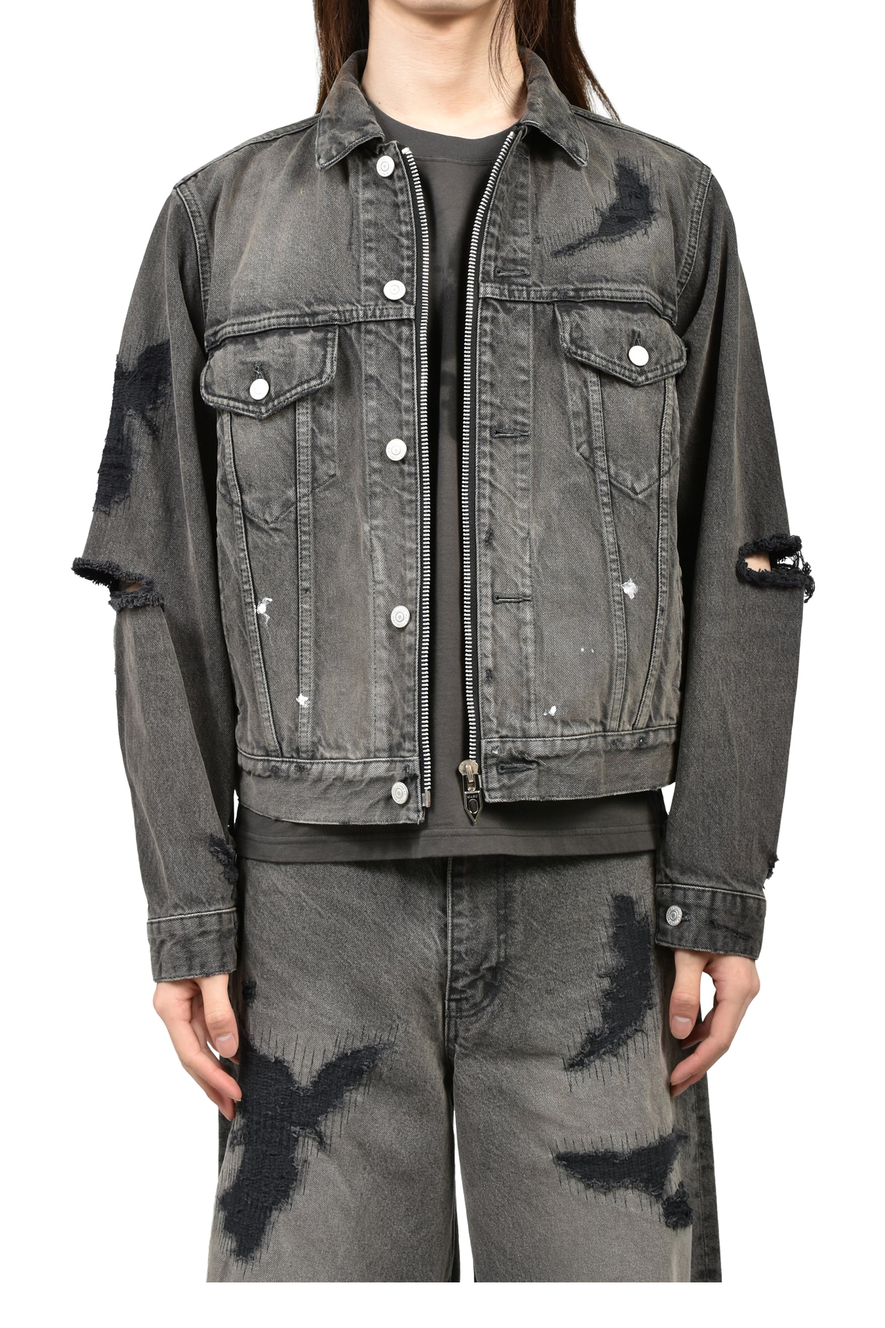 MB ZIP-UP DENIM JAKCET ANGEL DAMAGE / BLK