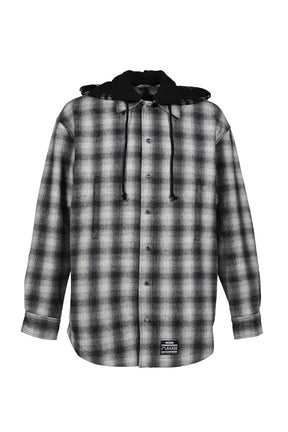 OVERSIZE HOODED FLANNEL SHIRT / O.WHT
