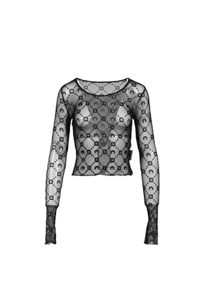 MOONOGRAM MESH FLOCK SECOND SKIN CROPPED / BLK