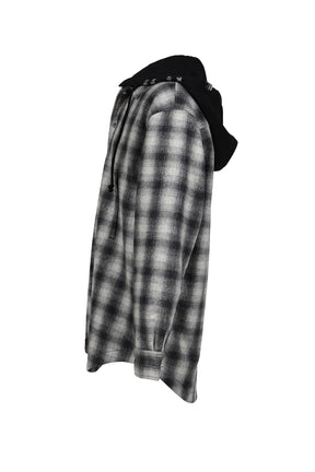 OVERSIZE HOODED FLANNEL SHIRT / O.WHT