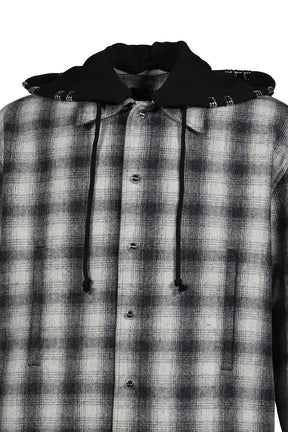 OVERSIZE HOODED FLANNEL SHIRT / O.WHT