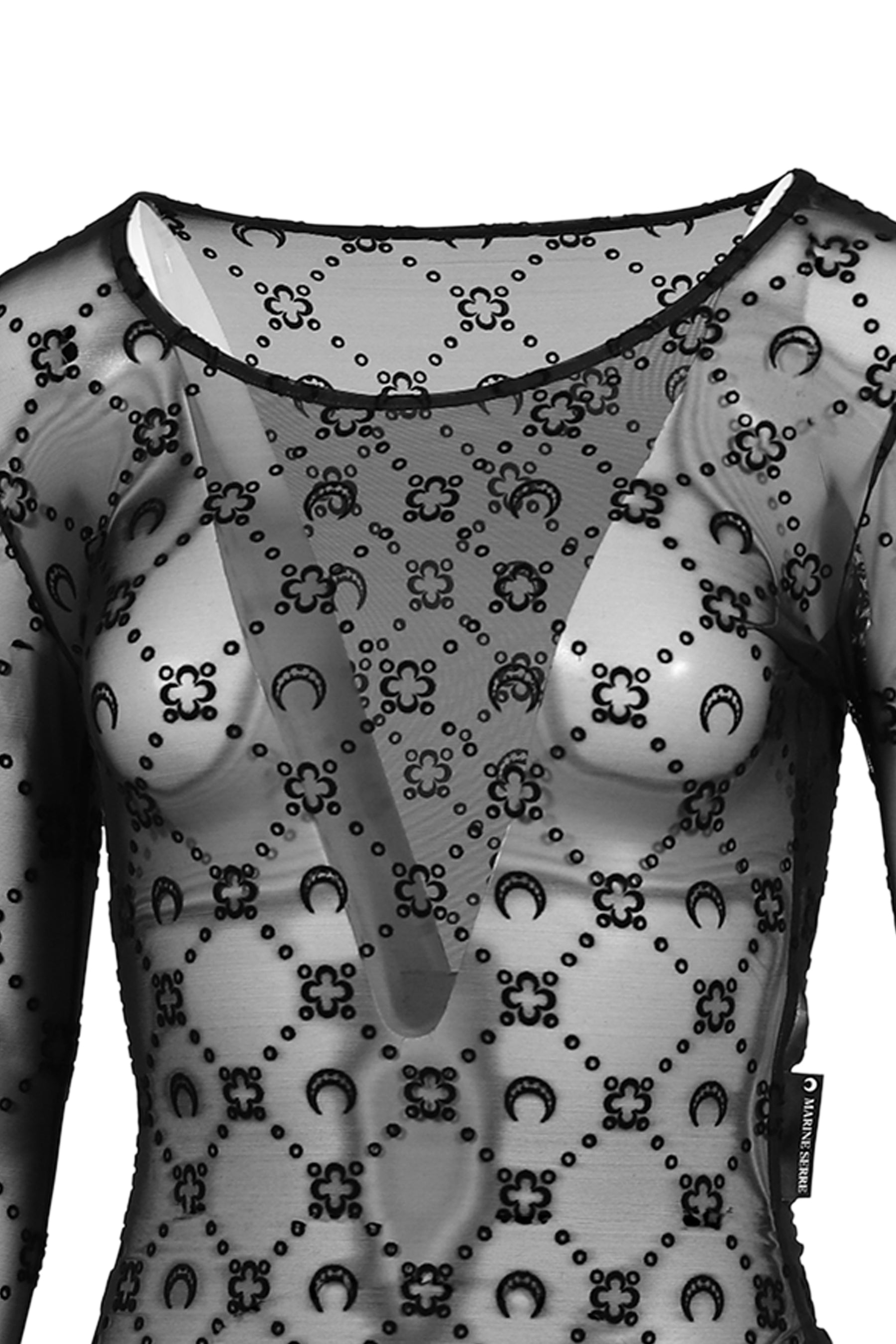 MOONOGRAM MESH FLOCK SECOND SKIN CROPPED / BLK