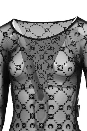 MOONOGRAM MESH FLOCK SECOND SKIN CROPPED / BLK