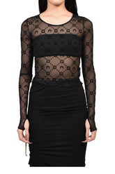 MOONOGRAM MESH FLOCK SECOND SKIN CROPPED / BLK