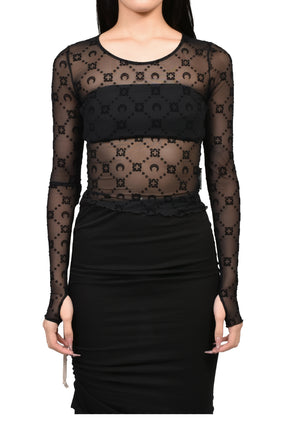 MOONOGRAM MESH FLOCK SECOND SKIN CROPPED / BLK
