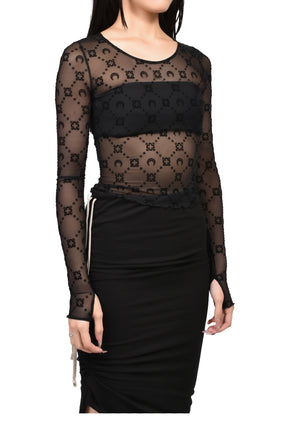 MOONOGRAM MESH FLOCK SECOND SKIN CROPPED / BLK