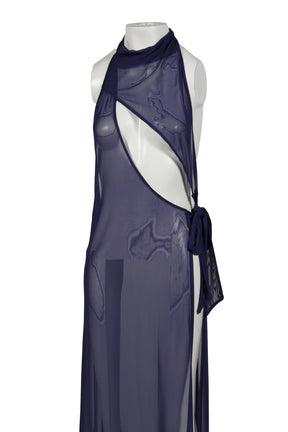 HALTERNECK MESH MAXI DRESS / PUR 