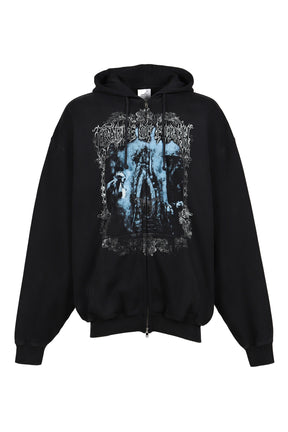 COF BUTTERFLY OVERSIZED ZIP-UP HOODIE / WASHED BLK 