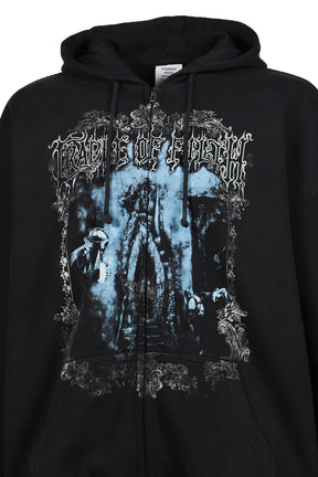 COF BUTTERFLY OVERSIZED ZIP-UP HOODIE / WASHED BLK 