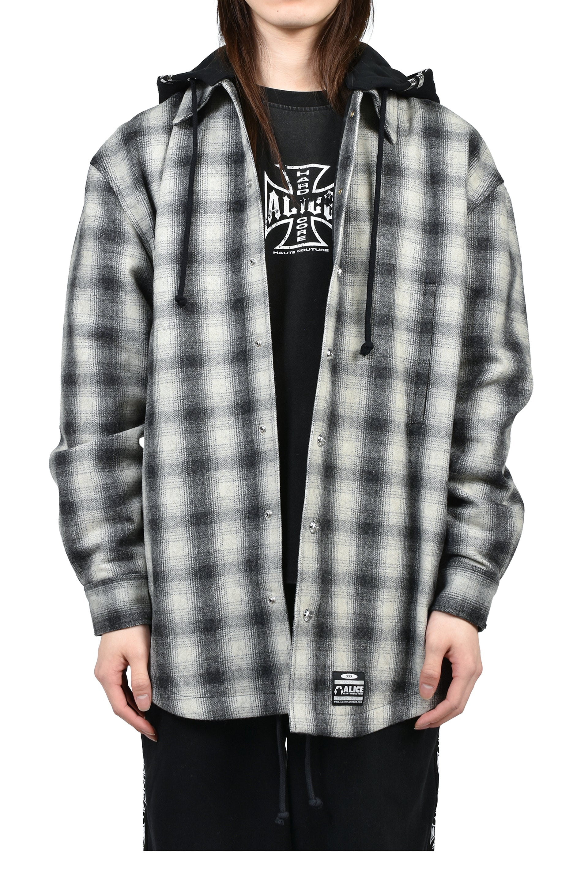 OVERSIZE HOODED FLANNEL SHIRT / O.WHT