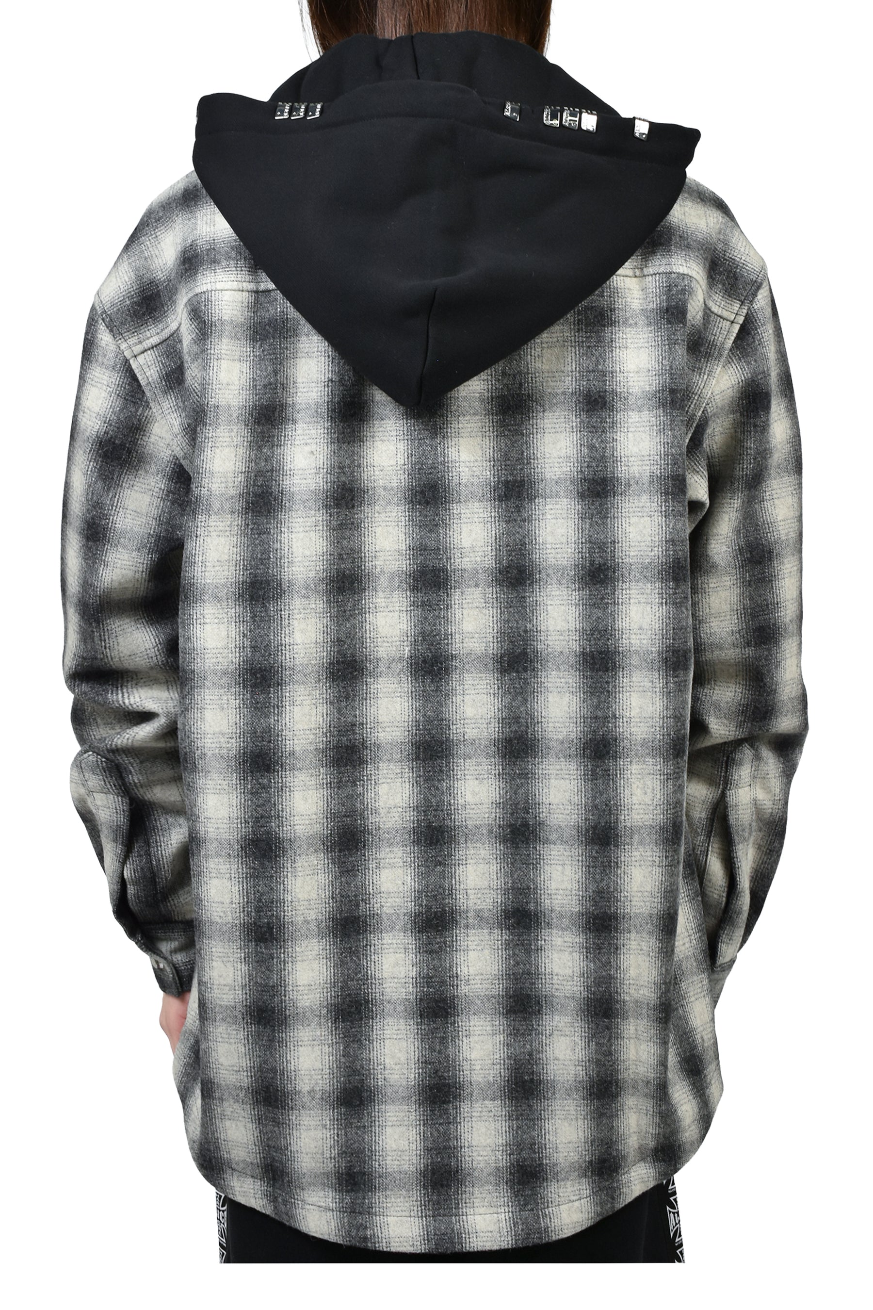 OVERSIZE HOODED FLANNEL SHIRT / O.WHT