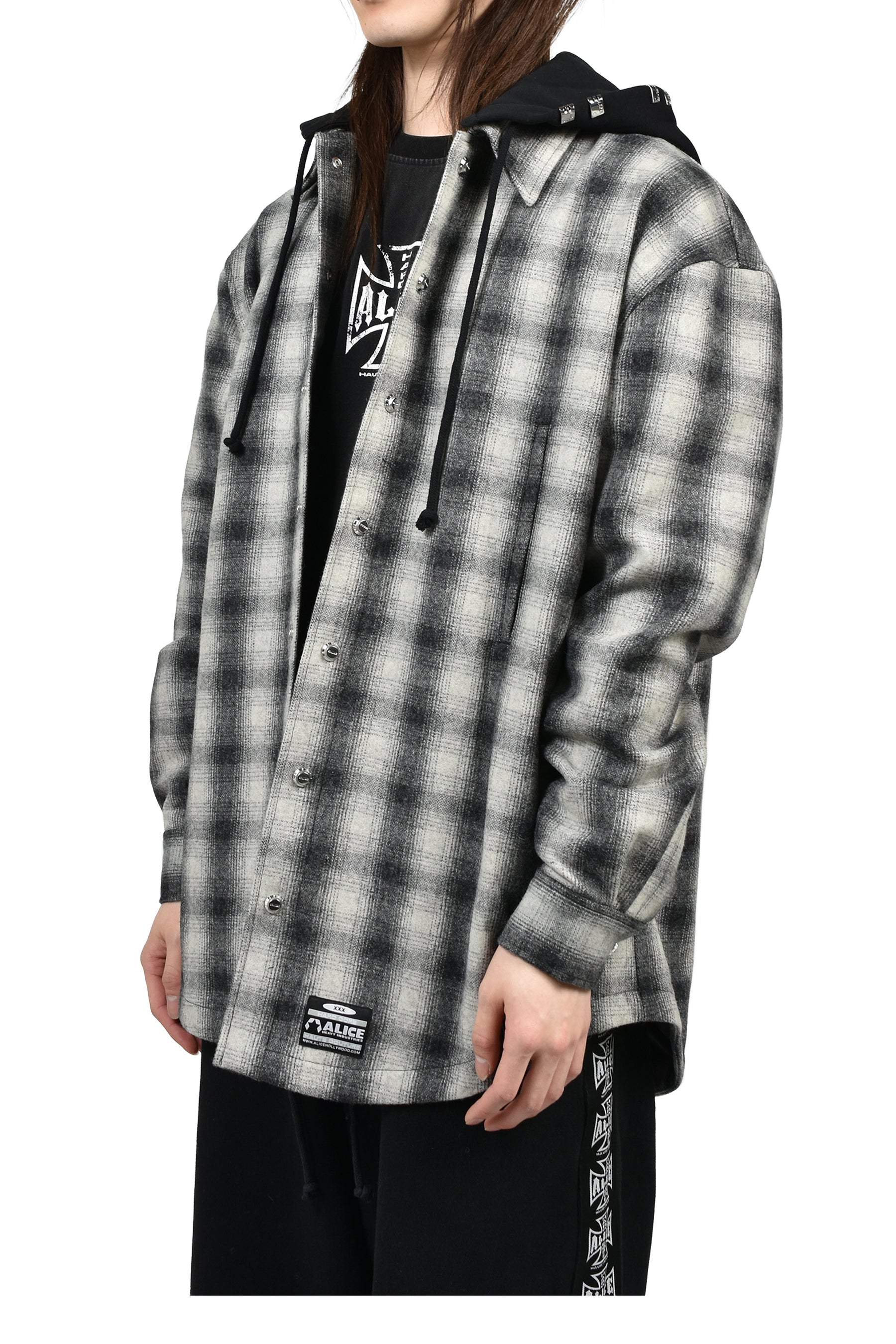 OVERSIZE HOODED FLANNEL SHIRT / O.WHT
