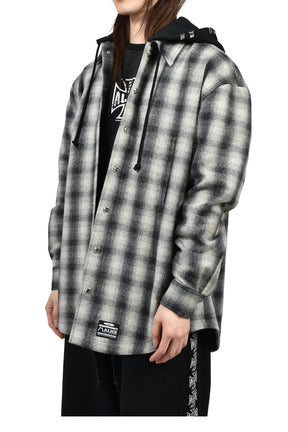 OVERSIZE HOODED FLANNEL SHIRT / O.WHT