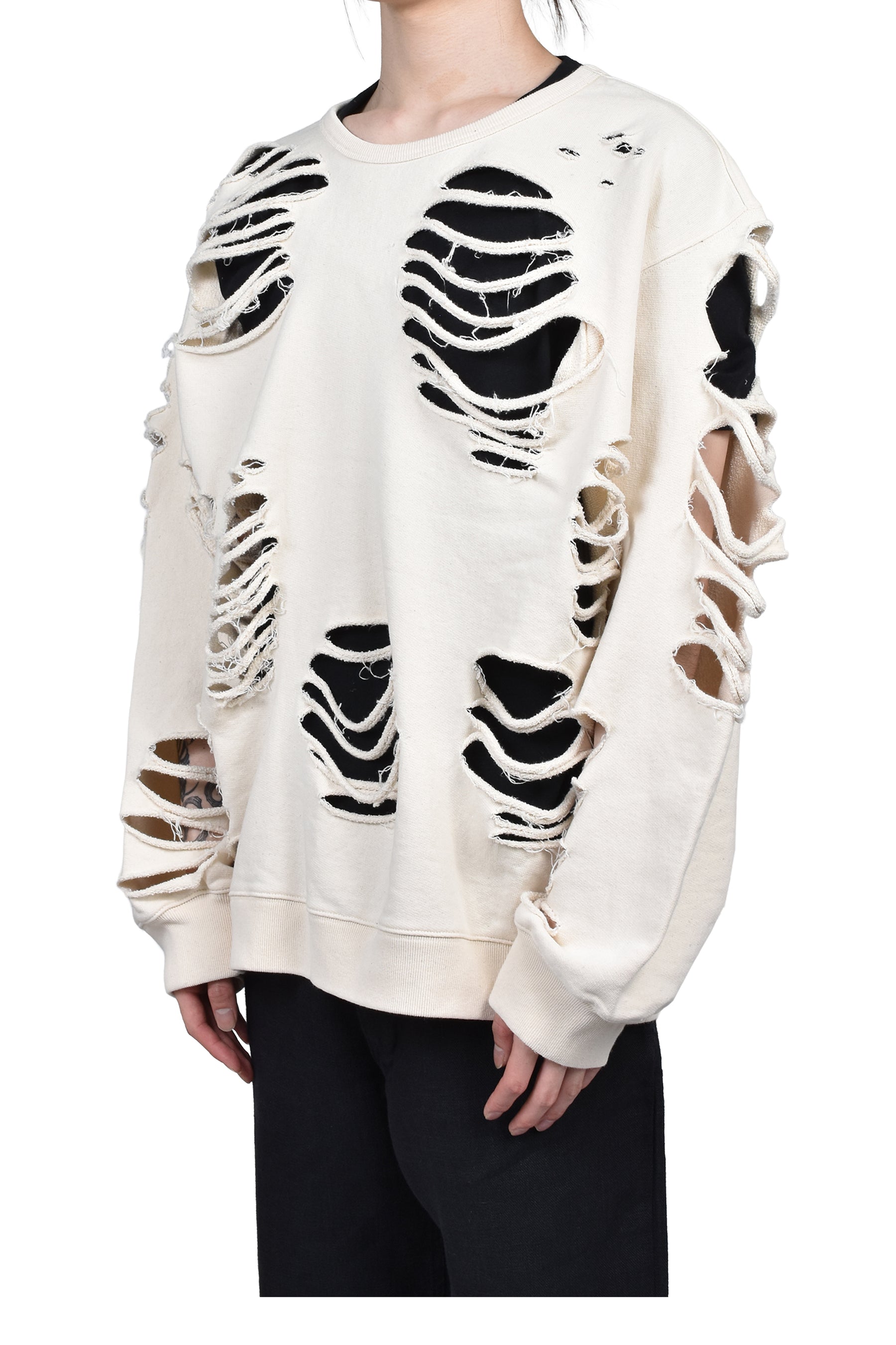 JUN/NAKAYAMA ジュンナカヤマ FW25 DISTRESSED CREWNECK / BEI