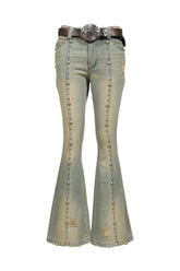 BLUE STUDDED FLARED JEANS / BLUE