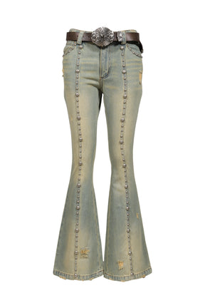 BLUE STUDDED FLARED JEANS / BLUE