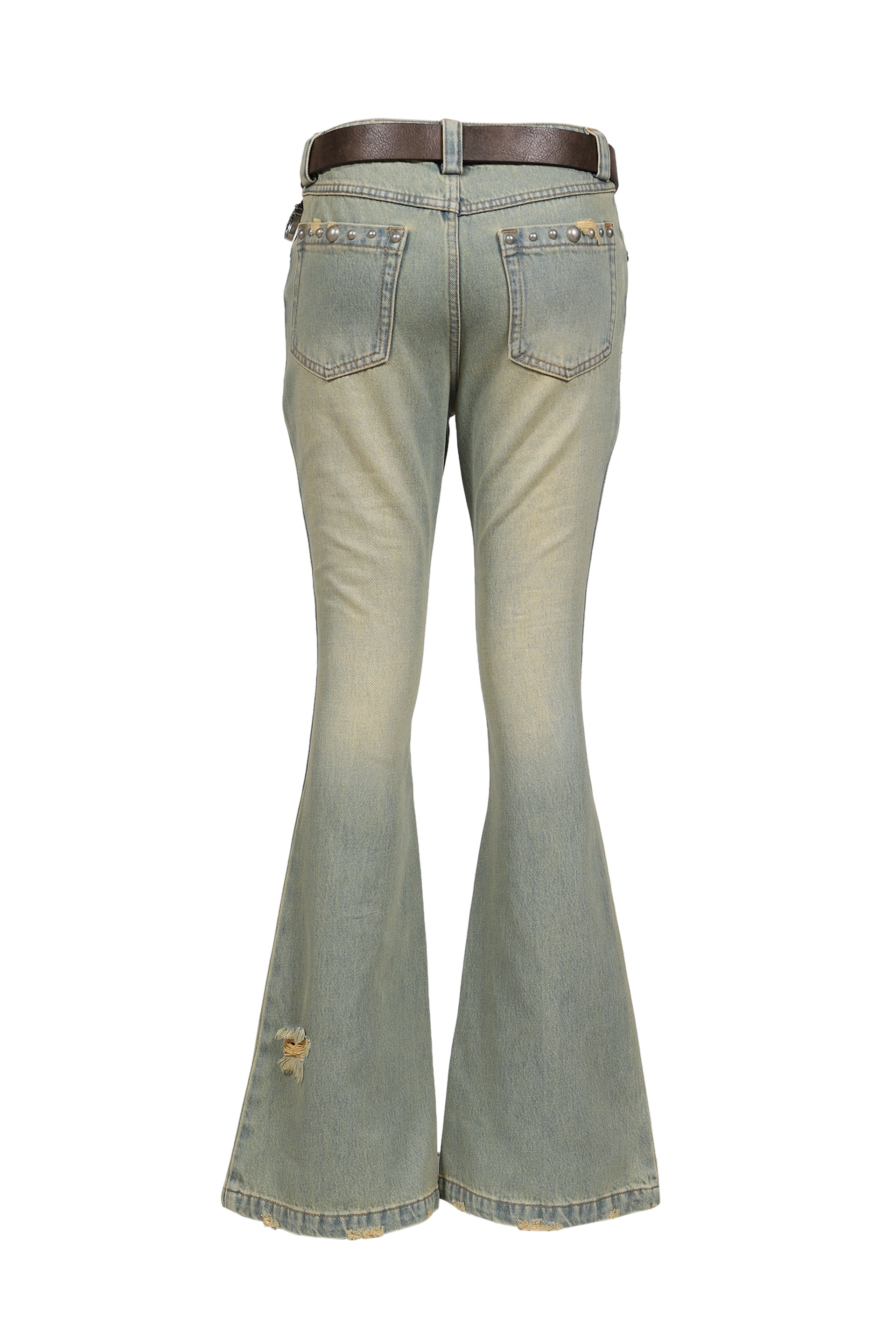 BLUE STUDDED FLARED JEANS / BLUE