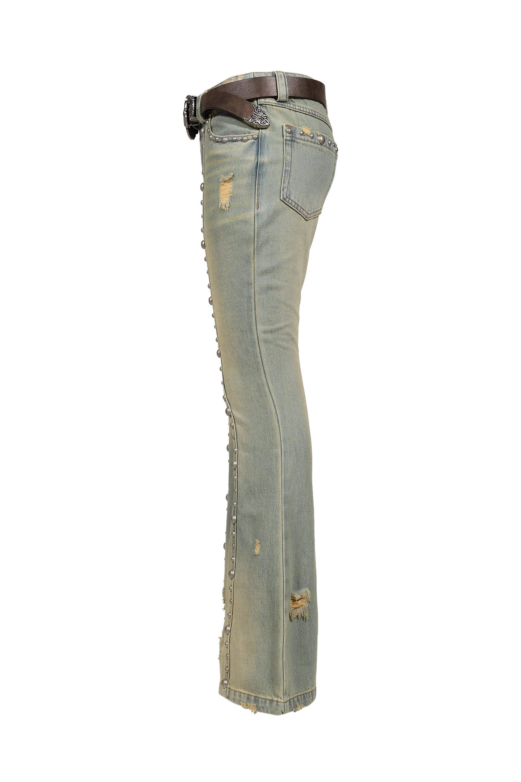 BLUE STUDDED FLARED JEANS / BLUE