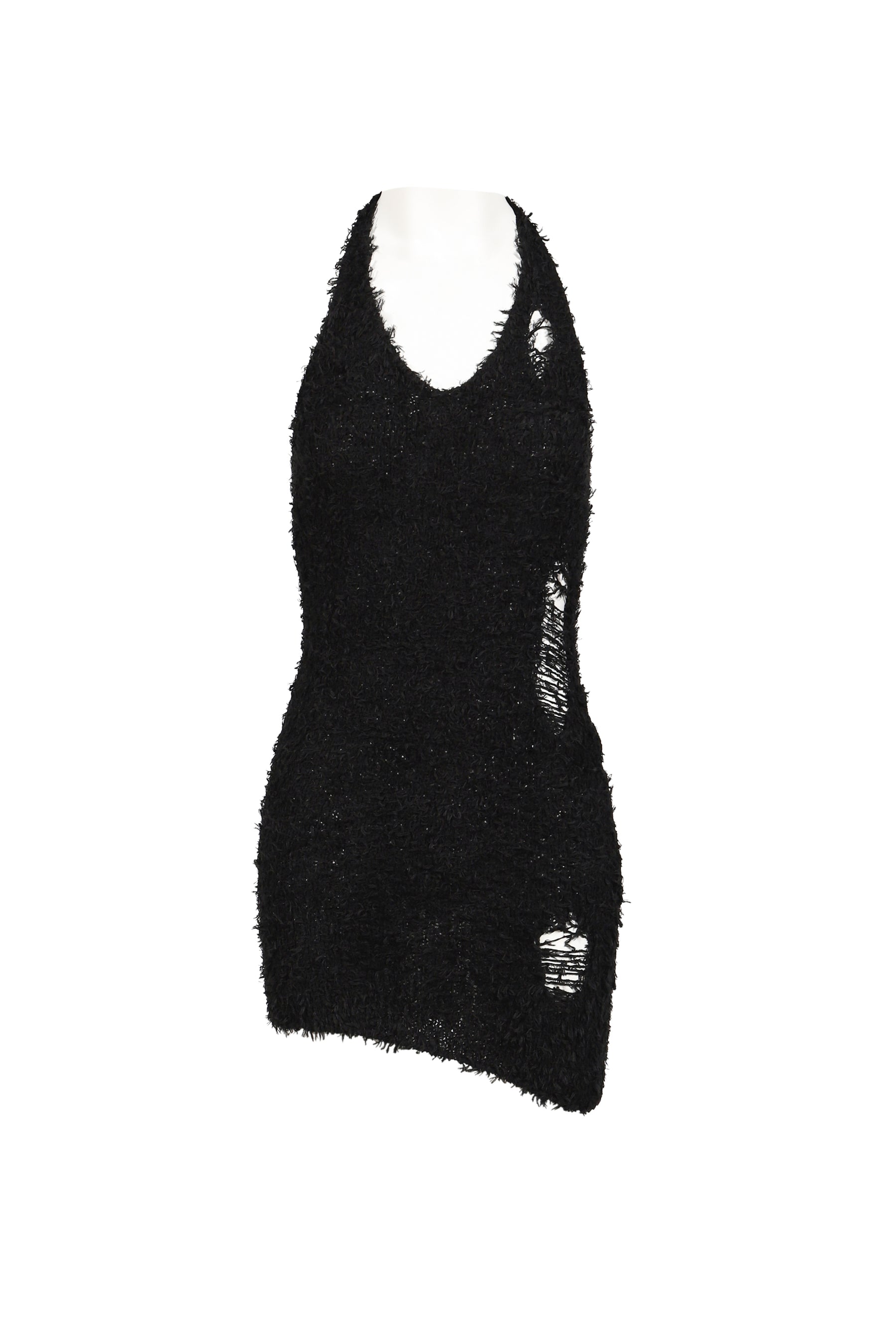 BOUCLE DAMAGE MINI-DRESS / BLK