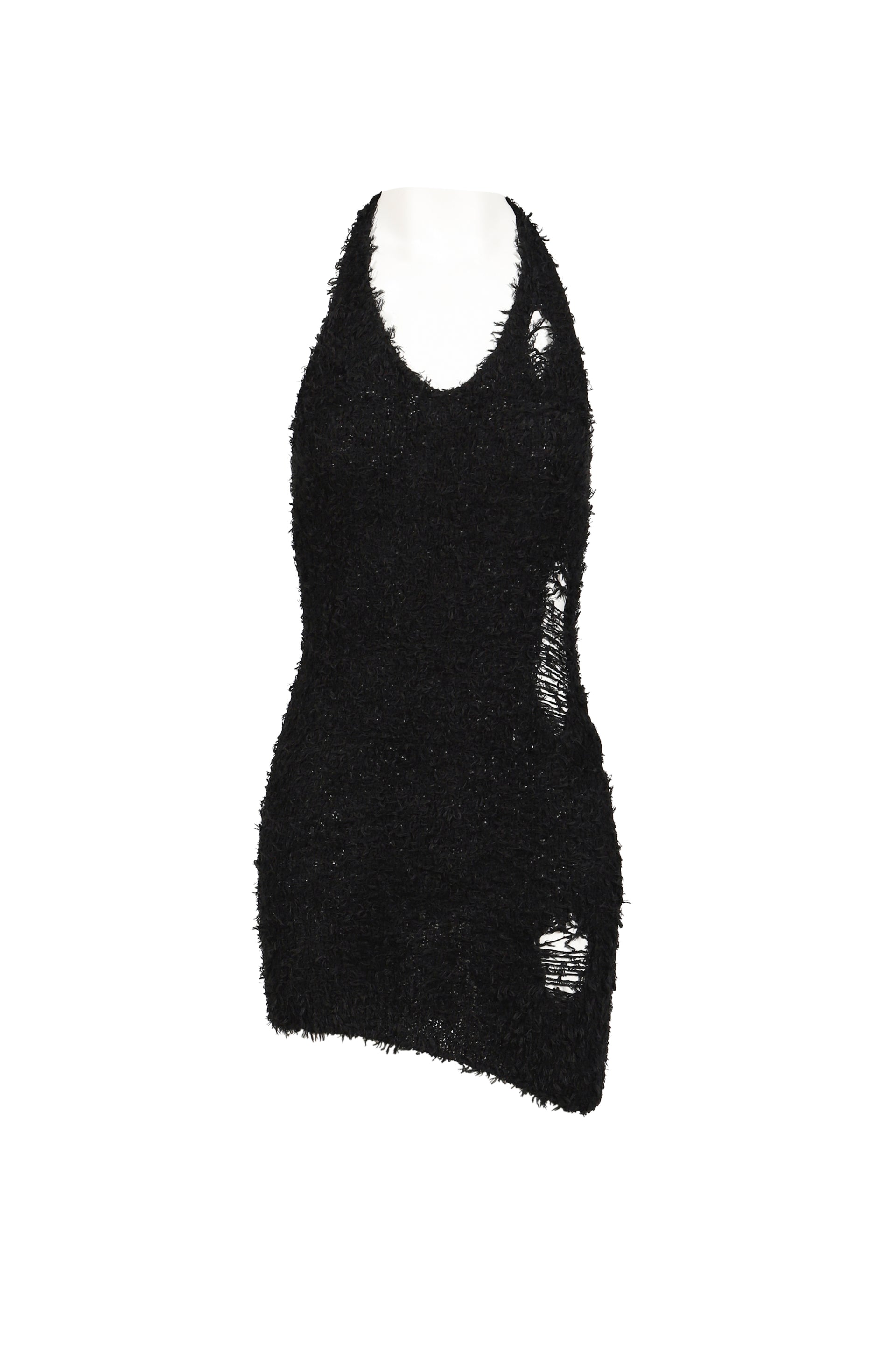BOUCLE DAMAGE MINI-DRESS / BLK