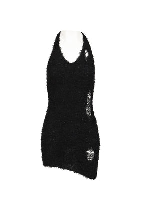 BOUCLE DAMAGE MINI-DRESS / BLK