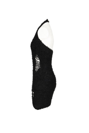 BOUCLE DAMAGE MINI-DRESS / BLK