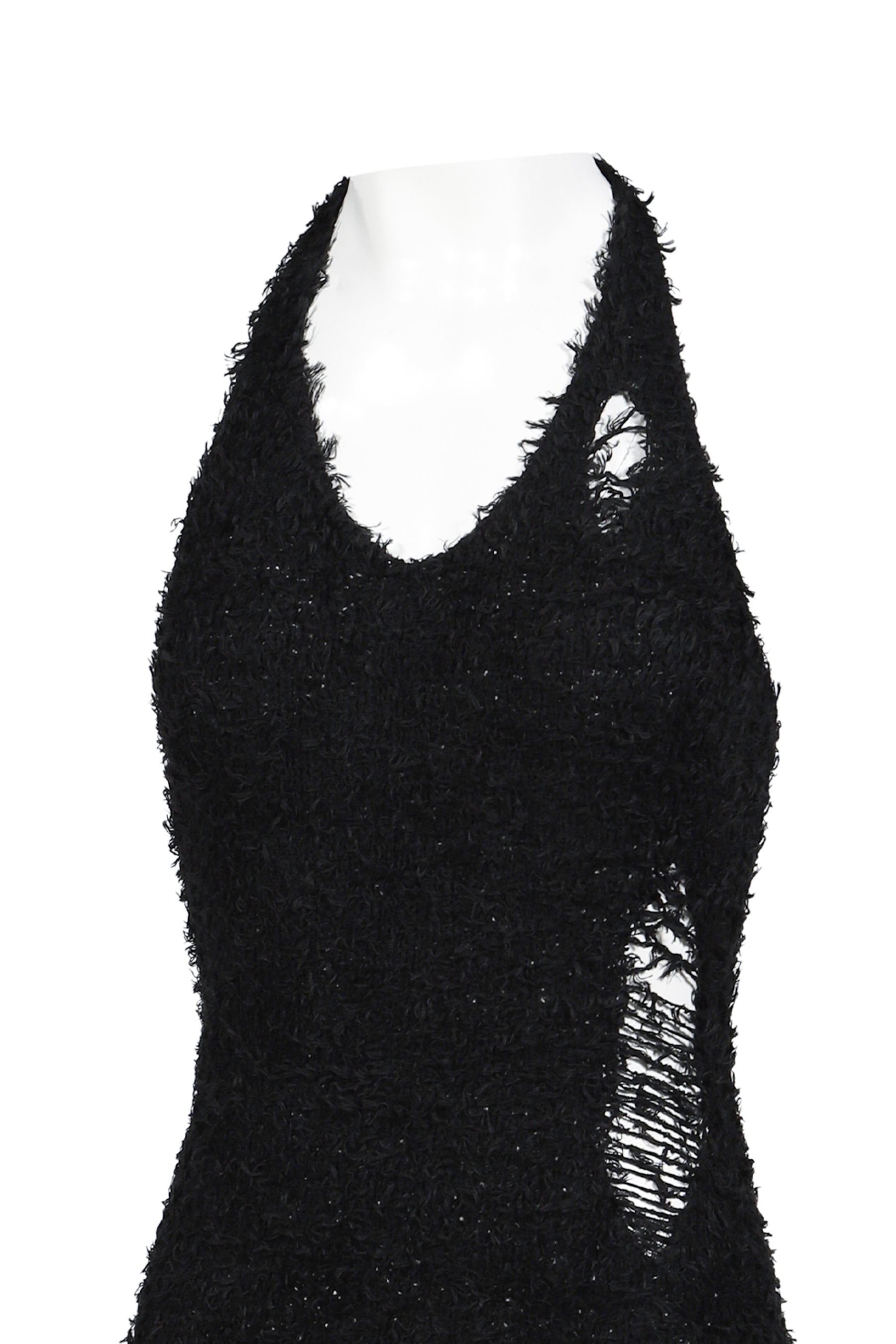 BOUCLE DAMAGE MINI-DRESS / BLK