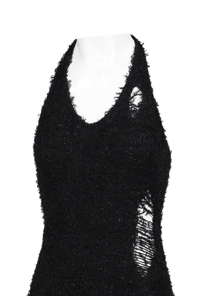 BOUCLE DAMAGE MINI-DRESS / BLK