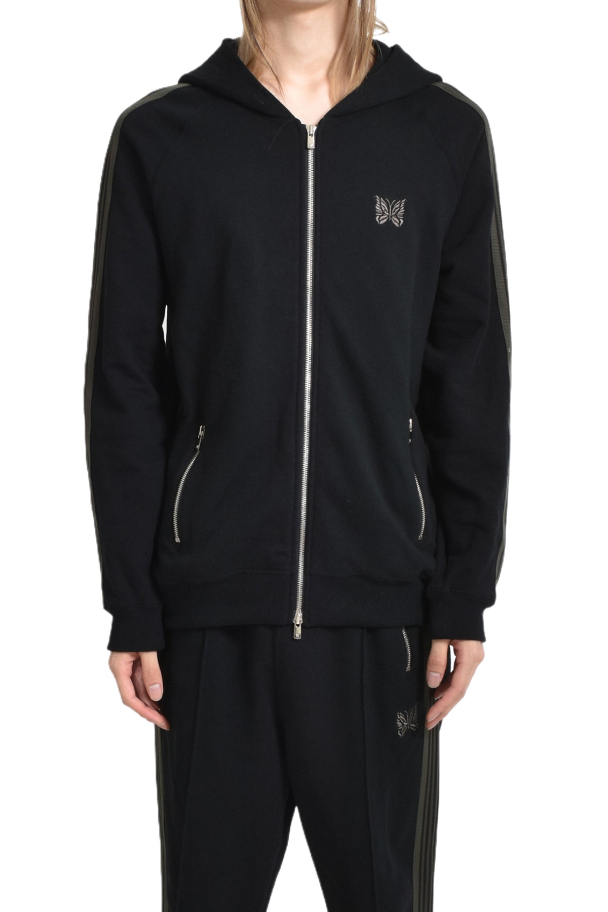 ZIPPED TRACK HOODY - COTTON JERSEY (EXCLUSIVE) / BLK