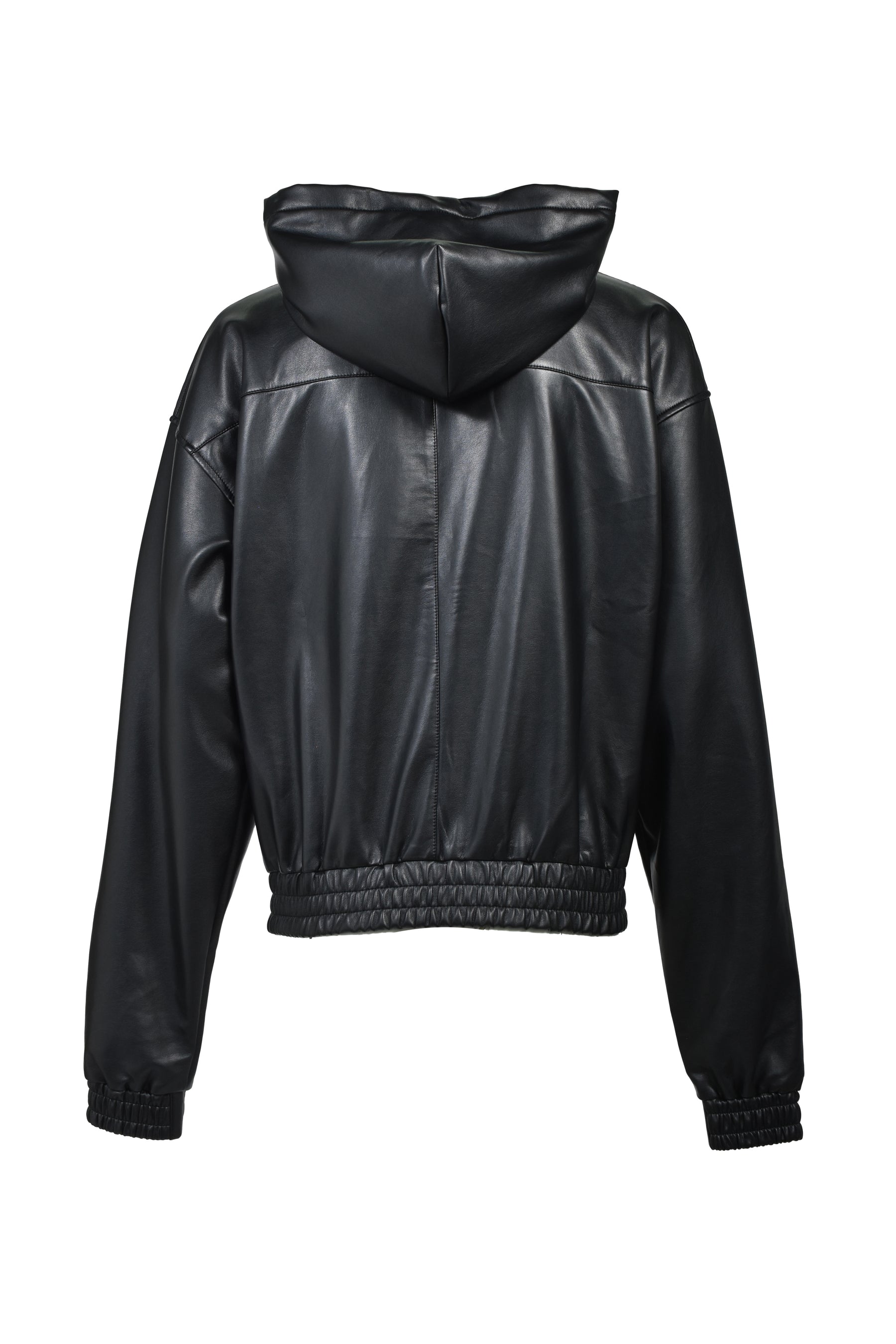 CROSS EMBROIDERY LEATHER ZIP HOODIE (EXCLUSIVE) / BLK